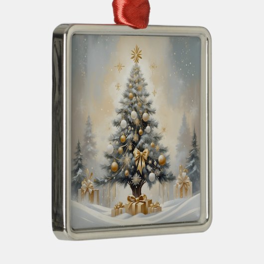 Art Deco Kerst Luxe Gouden Bogen en Geschenken Metalen Ornament (Rechts)