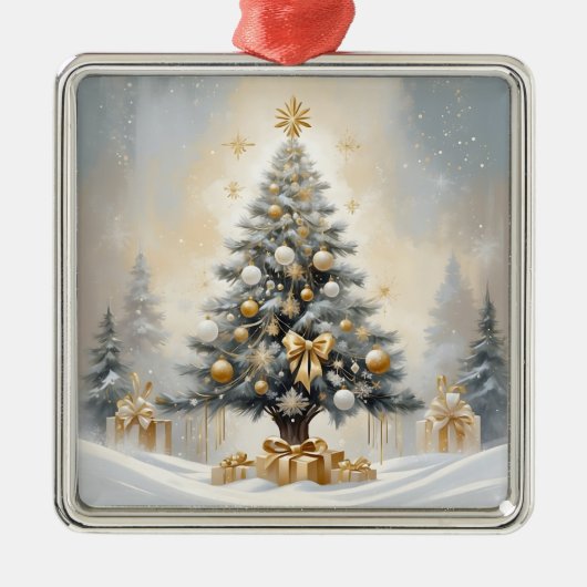 Art Deco Kerst Luxe Gouden Bogen en Geschenken Metalen Ornament (Voorkant)