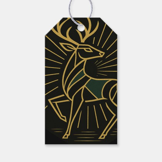 Art Deco Kerst Reindeer Cadeaubijslage Cadeaulabel (Voorkant)
