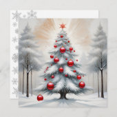 Art Deco Kerst Rode Ornamenten Winter Feestdagenkaart (Voorkant / Achterkant)