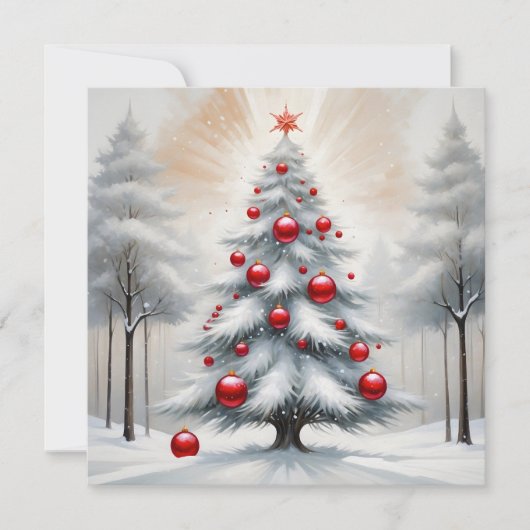 Art Deco Kerst Rode Ornamenten Winter Feestdagenkaart (Voorkant)