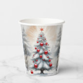 Art Deco Kerst Rode Ornamenten Winter Papieren Bekers (Achterkant)