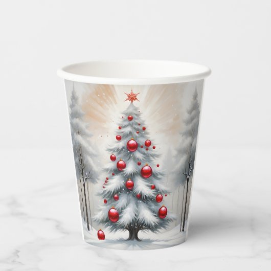 Art Deco Kerst Rode Ornamenten Winter Papieren Bekers (Voorkant)