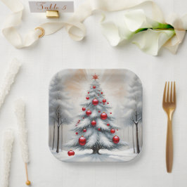 Art Deco Kerst Rode Ornamenten Winter Papieren Bordje