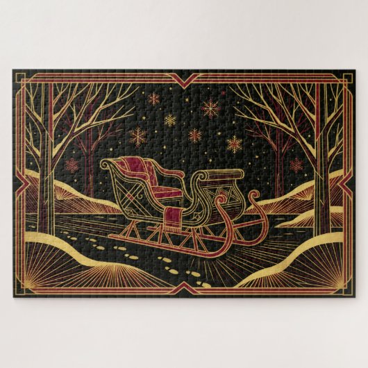 Art Deco Kerst slee troebel puzzel (Horizontaal)