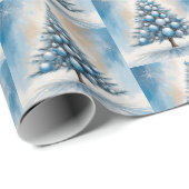 Art Deco Kerstboom Blauw Luxe Ornamenten Cadeaupapier (Rol Hoek)