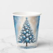 Art Deco Kerstboom Blauw Luxe Ornamenten Papieren Bekers (Achterkant)