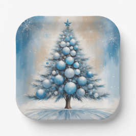 Art Deco Kerstboom Blauw Luxe Ornamenten Papieren Bordje