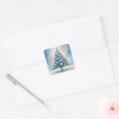Art Deco Kerstboom Blauw Luxe Ornamenten Vierkante Sticker (Envelop)