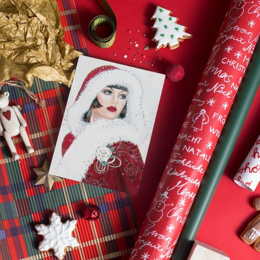 art deco-kerstfeestdag retro-dame: bericht feestdagen kaart