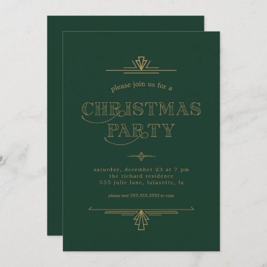 Art Deco-kerstfeestuitnodiging Kaart (Voorkant / Achterkant)