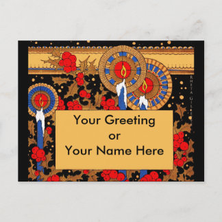 Art Deco Kerstkaarsen en Holly Feestdagenkaart