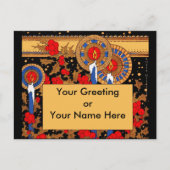 Art Deco Kerstkaarsen en Holly Feestdagenkaart (Voorkant)