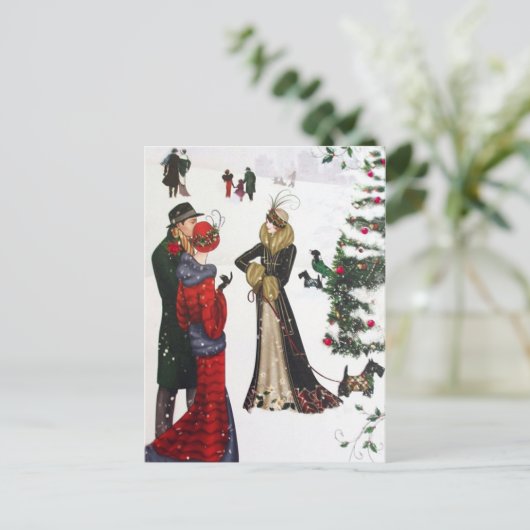 Art deco Kerstmensen Vakantie  briefkaart (Staand voorkant)