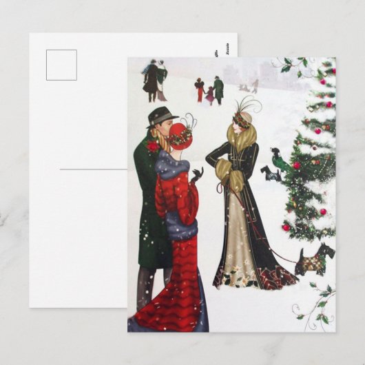 Art deco Kerstmensen Vakantie briefkaart (Voorkant / Achterkant)