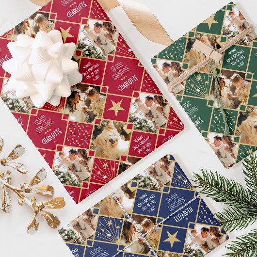 Art Deco Kerstmis Aangepaste Foto's Rood Groen Bla Inpakpapier Vel