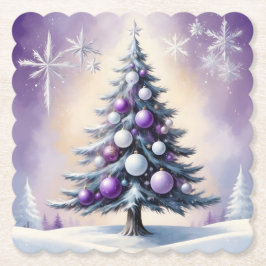 Art Deco Kerstmis Paarse en Zilveren Nevel Kartonnen Onderzetters