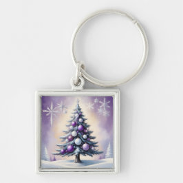 Art Deco Kerstmis Paarse en Zilveren Nevel  Sleutelhanger