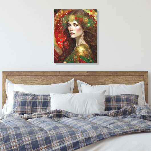 Art Deco Kerstmis Reflecties van een Vrouw Canvas Afdruk (Insitu (Slaapkamer))