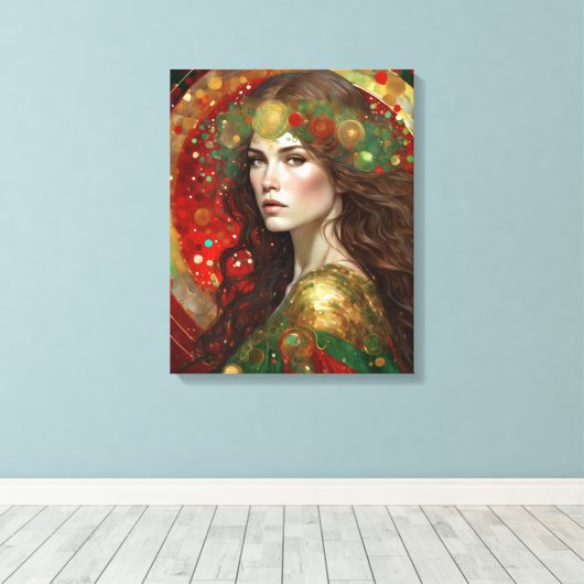 Art Deco Kerstmis Reflecties van een Vrouw Canvas Afdruk (Insitu (Houten vloer))