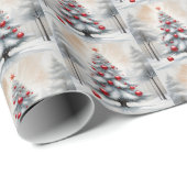 Art Deco Kerstmis Rode Ornamenten Winter Cadeaupapier (Rol Hoek)