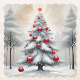 Art Deco Kerstmis Rode Ornamenten Winter Kartonnen Onderzetters