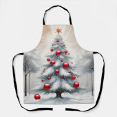 Art Deco Kerstmis Rode Ornamenten Winter Schort (Voorkant)