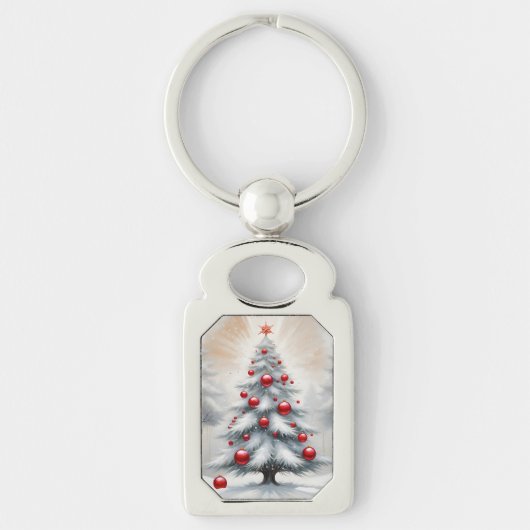 Art Deco Kerstmis Rode Versiering Winter Sleutelhanger (Voorkant)
