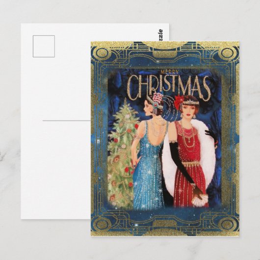 Art Deco-kerstMode Briefkaart (Voorkant / Achterkant)