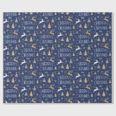 Art Deco Kerstrendier Aangepaste naam Donkerblauw Cadeaupapier (Vlak)