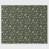 Art Deco Kerstrendier Aangepaste naam Donkergroen Cadeaupapier (Vlak)