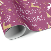 Art Deco Kerstrendier Aangepaste naam Plum Gold Cadeaupapier (Rol Hoek)