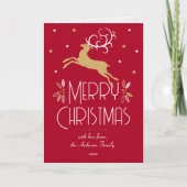 Art Deco Kerstrendier Foto Deep Red Gold Feestdagen Kaart (Voorkant)