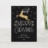 Art Deco Kerstrendier Foto Zwart Goud Feestdagen Kaart (Voorkant)