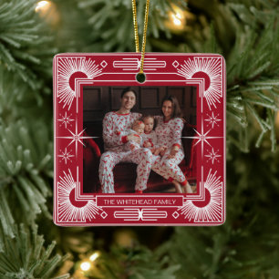 Art Deco Kerstster Vakantie Rood Keramisch Ornament