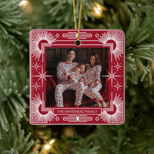 Art Deco Kerstster Vakantie Rood Keramisch Ornament (Boom)