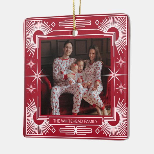 Art Deco Kerstster Vakantie Rood Keramisch Ornament (Links)