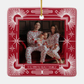 Art Deco Kerstster Vakantie Rood Keramisch Ornament (Achterkant)