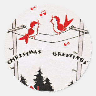 Art Deco-kerstvogels Ronde Sticker