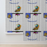 Art Deco Keukenbistro Gepersonaliseerd Behang<br><div class="desc">Transformeer uw keuken, coffeeshop of bakkerij met dit kenmerkende originele behangontwerp met een eclectische, kleurrijke mix van een op Clarisse Cliff geïnspireerde grillige keramische koffiepot, beker en schotel gecombineerd met een traditionele Chinoiserie-koekjestrommel en andere Art Deco-accenten, allemaal tegen een zwart-witte verticaal gestreepte achtergrond en een gebogen onderschrift dat u kunt...</div>