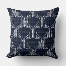 Art Deco Kever Dashed Pattern - Grijs op Navy Blue Kussen