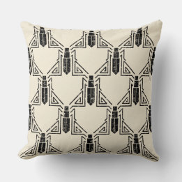 Art Deco Kever Pattern - Zwart op Crème Kussen