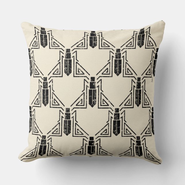 Art Deco Kever Pattern - Zwart op Crème Kussen (Voorkant)