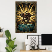Art Deco Klapbord Cyborg Silhouet Kunst Poster (Thuiskantoor)