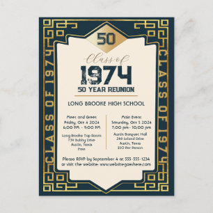 Art Deco Klasse van 1974 50 Jaar High School Reuni Briefkaart