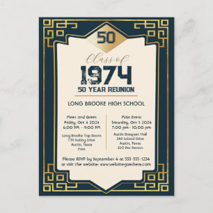 Art Deco Klasse van 1974 50 Jaar High School Reuni Briefkaart
