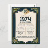 Art Deco Klasse van 1974 50 Jaar High School Reuni Briefkaart (Voorkant / Achterkant)