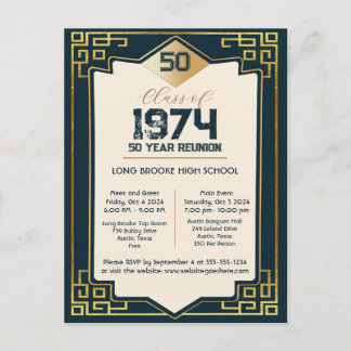Art Deco Klasse van 1974 50 Jaar High School Reuni Briefkaart