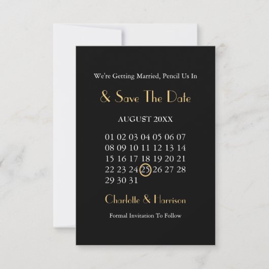 Art Deco Klasse Zwart Goud Bruiloft Save The Date (Voorkant)