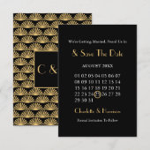 Art Deco Klasse Zwart Goud Bruiloft Save The Date (Voorkant / Achterkant)